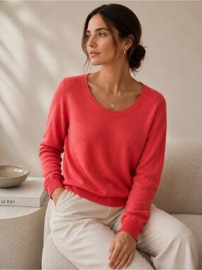 Inhabit Coral Red Scoop Neck Cashmere Sweater